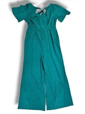 LOFT Beach Green Wide Leg Jumpsuit Tie Back Short Sleeve | Size Medium NWT